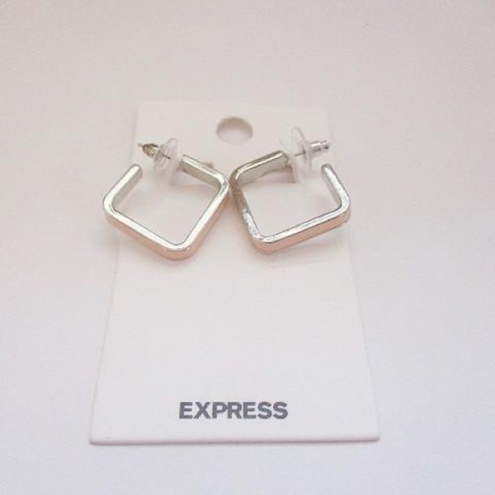 NWT Express Peach and Silver Tone Square Hoop Earrings